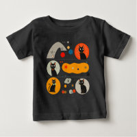 Retro MCM Black Cat: Cosmic Abstract Graphic Art