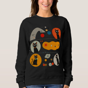 Retro MCM Black Cat: Cosmic Abstract Graphic Art Sweatshirt