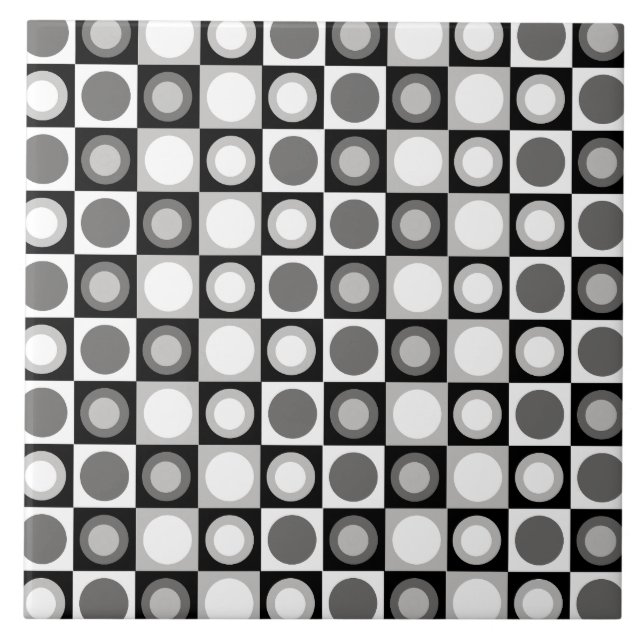 Retro MCM Geometric Pattern Black White Ceramic Tile (Front)