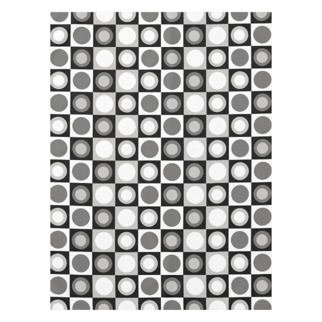 Retro MCM Geometric Pattern Black White Tablecloth (Front)