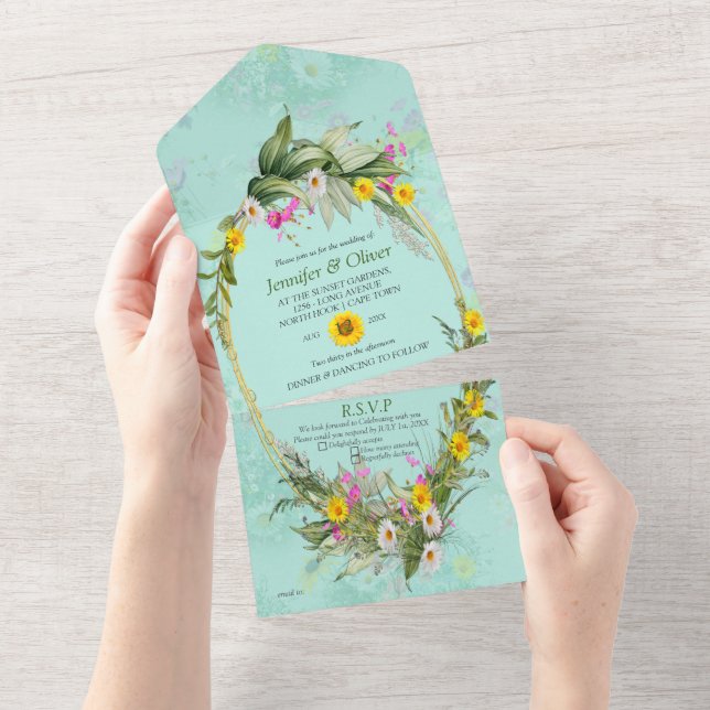 Retro Meadow Classic Flowers All In One Invitation (Tearaway)