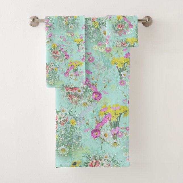 Retro Meadow Classic Flowers Bath Towel Set (Insitu)
