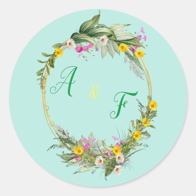 Retro Meadow Classic Flowers Classic Round Sticker (Front)
