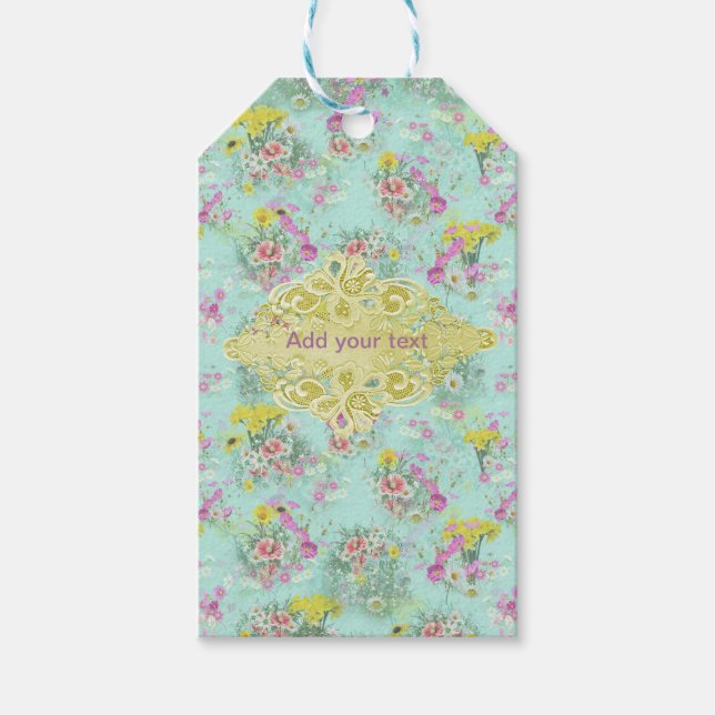 Retro Meadow Classic Flowers Gift Tags (Front)