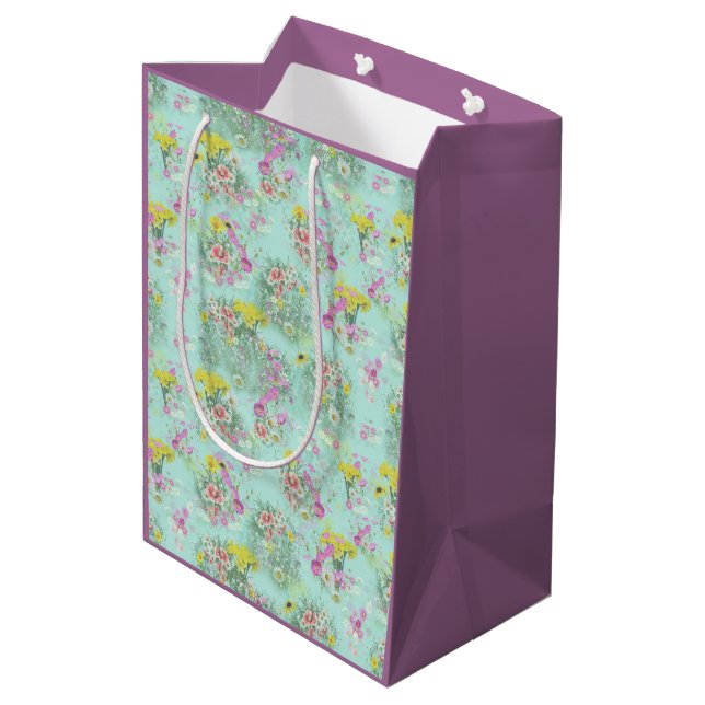 Retro Meadow Classic Flowers Medium Gift Bag (Back Angled)