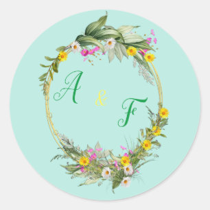 Retro Meadow Classic Flowers Round Sticker