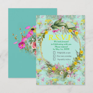 Retro Meadow Field Flowers RSVP Card