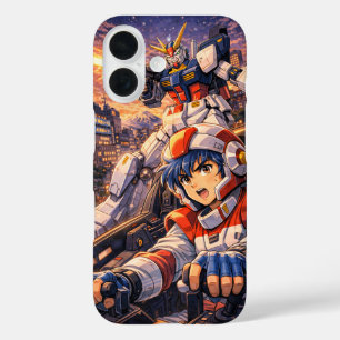 Retro Mecha Pilot City Battle iPhone 16 Case