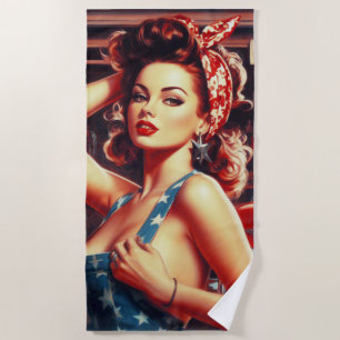 Retro Mechanic Girl Beach Towel