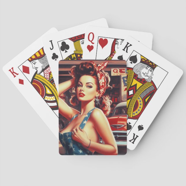 Retro Mechanic Girl Playing Cards (Back)