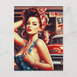 Retro Mechanic Girl Postcard