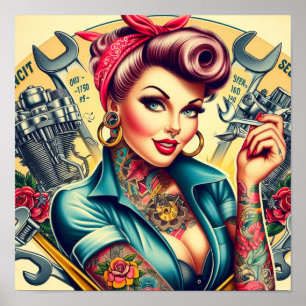 Retro Mechanic Girl Poster