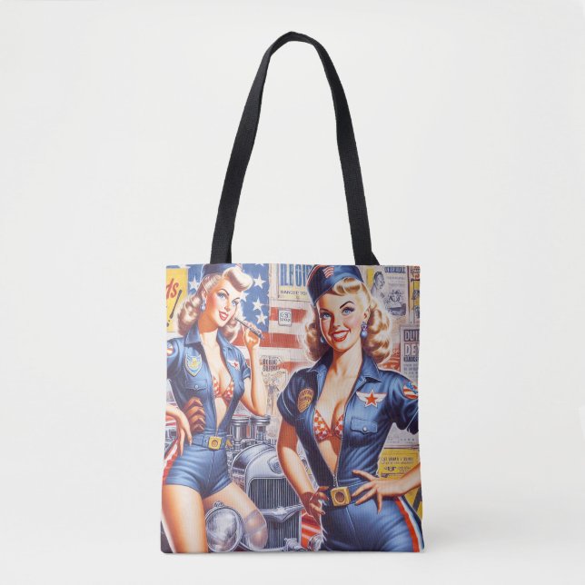 Retro Mechanic Pin-up Tote Bag (Front)