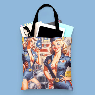 Retro Mechanic Pin-up Tote Bag