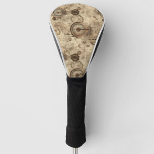 Retro Mechanical Blueprint Sepia Brown Golf Head Cover