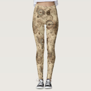 Retro Mechanical Blueprint Sepia Brown Leggings