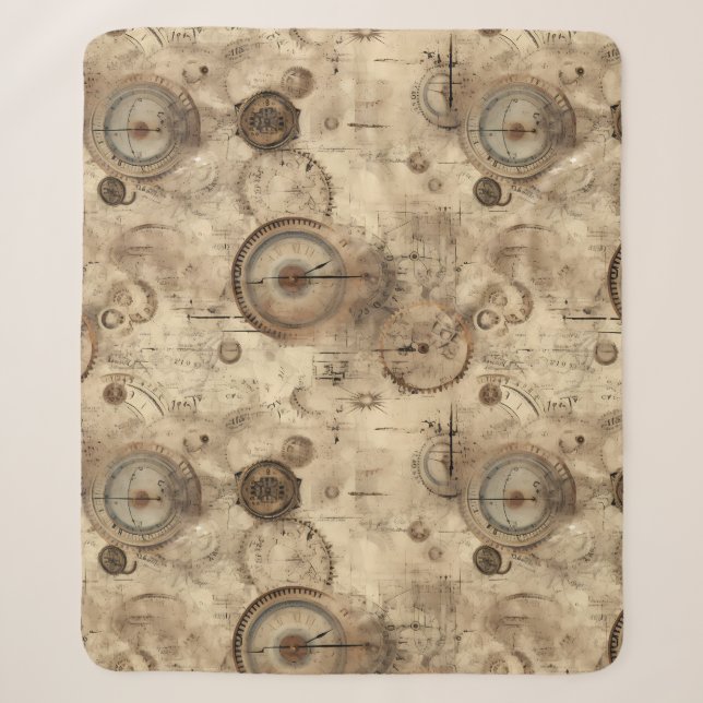 Retro Mechanical Blueprint Sepia Brown Sherpa Blanket (Front)