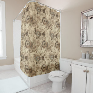Retro Mechanical Blueprint Sepia Brown Shower Curtain