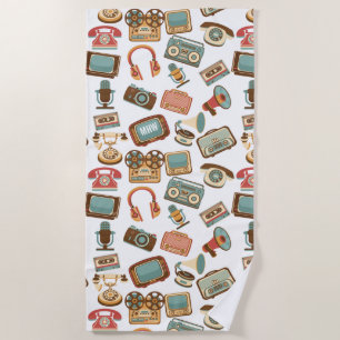 Retro Media Pattern custom monogram beach towel