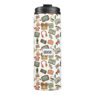 Retro Media Pattern custom monogram tumbler