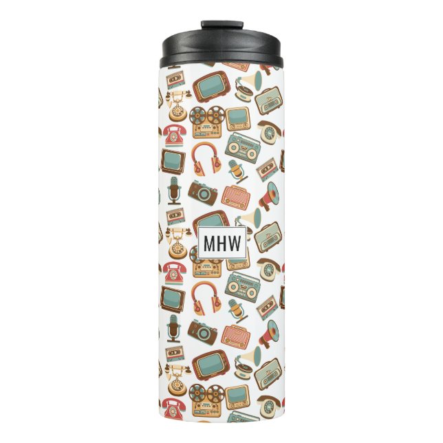 Retro Media Pattern custom monogram tumbler (Front)