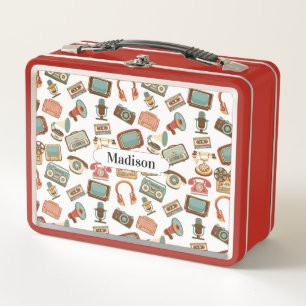 Retro Media Pattern custom name lunch boxes