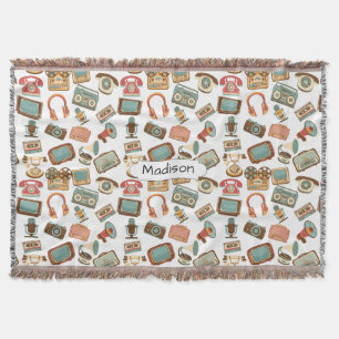 Retro Media Pattern custom name throw blanket