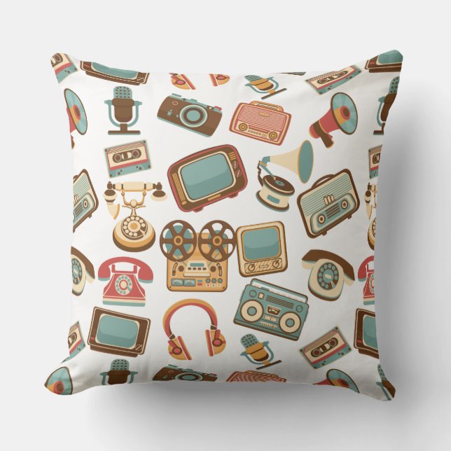 Retro Media Pattern throw pillows (Front)