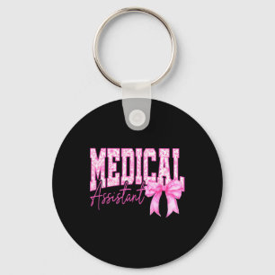 Retro Medical Istant Floral Pink Coquette Bow Moth Key Ring