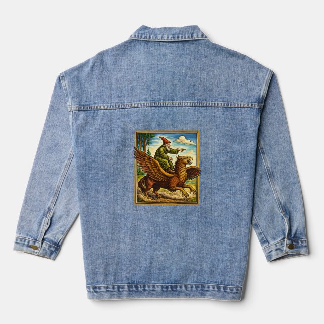 Retro Medieval Snail Rider Fantasy Tee Postcard Denim Jacket (Back)