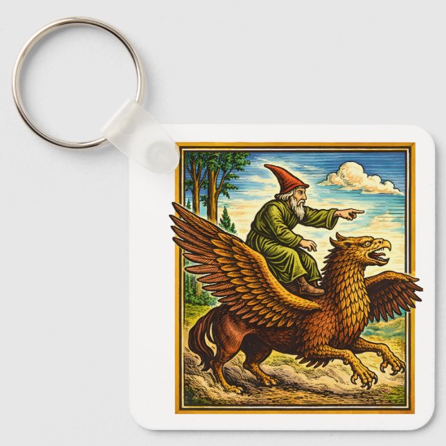 Retro Medieval Snail Rider Fantasy Tee Postcard Key Ring (Front)