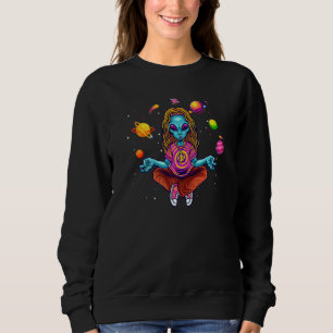 Retro Meditating Space Alien Yoga Poses & Planets Sweatshirt