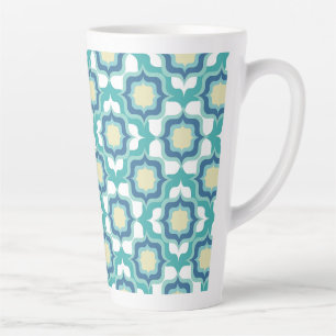 Retro Mediterranean Blue White Latte Mug