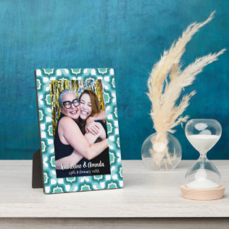 Retro Mediterranean  Blue White Photo Block Plaque