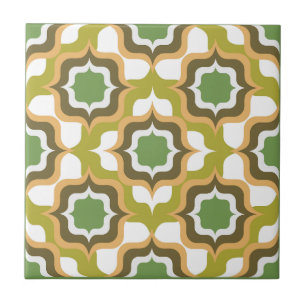 Retro Mediterranean Green Brown White Ceramic Tile