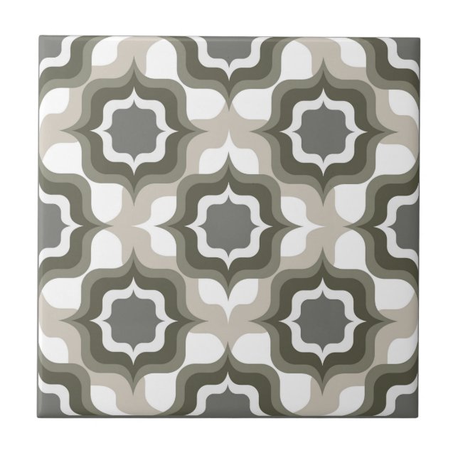 Retro Mediterranean Grey White Black Ceramic Tile (Front)