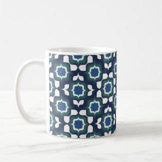 Retro Mediterranean Navy Blue White Coffee Mug