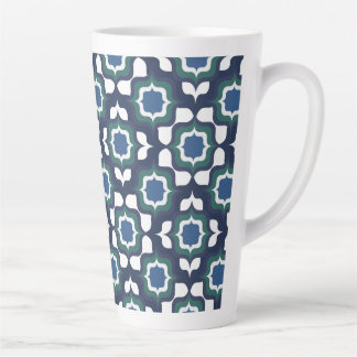 Retro Mediterranean Navy Blue White Latte Mug
