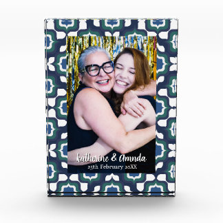 Retro Mediterranean Navy Blue White Photo Block