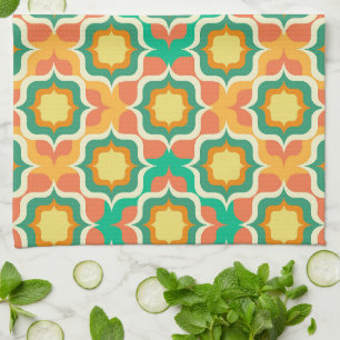 Retro Mediterranean Tiling Orange Green Yellow Tea Towel