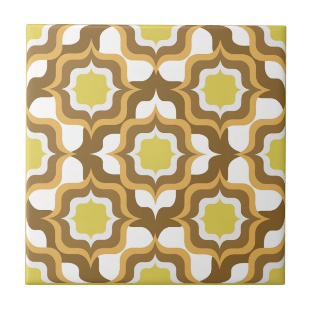 Retro Mediterranean Yellow Brown White Ceramic Tile (Front)