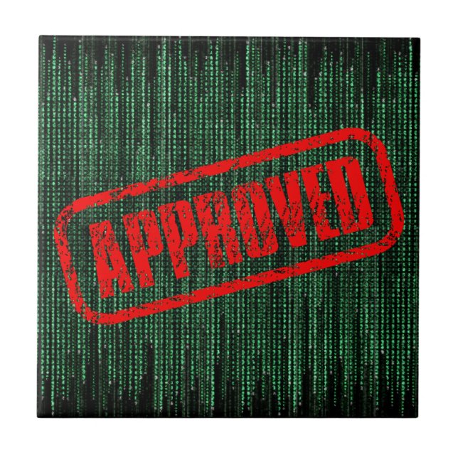 Retro Meets Tech Matrix Vibes Cool Approved Stamp Ceramic Tile (Front)