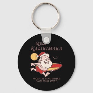 Retro Mele Kalikimaka Christmas Santa Surfing Summ Key Ring