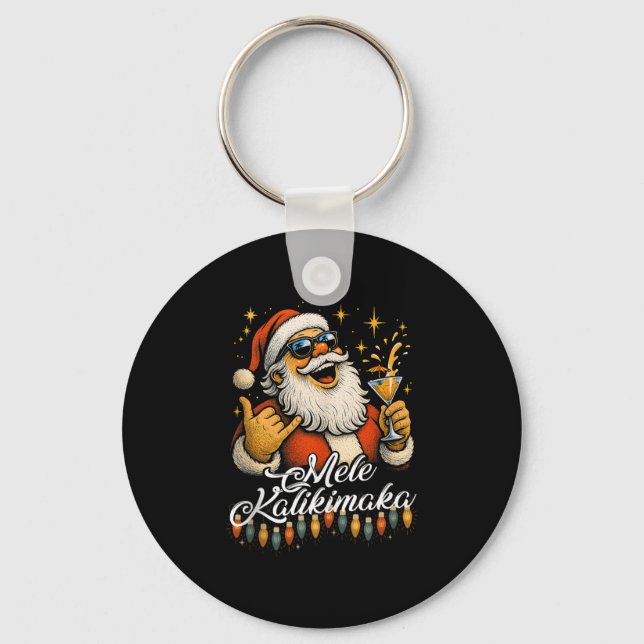Retro Mele Kalikimaka Hawaiian Christmas Tail, Par Key Ring (Front)
