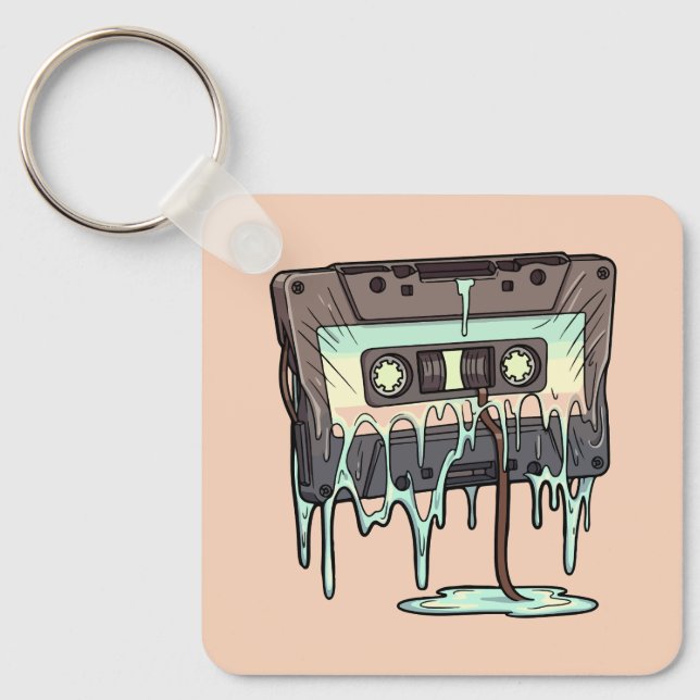 Retro Melting Cassette Tape Vaporwave Key Ring (Front)