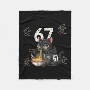 Retro Meme 67 Six Seven 6 7 Cat Ramen Japanese Kaw Fleece Blanket