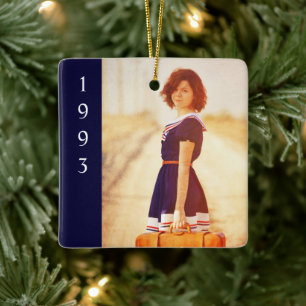 Retro Memories Story Blue Year Photo Ceramic Ornament