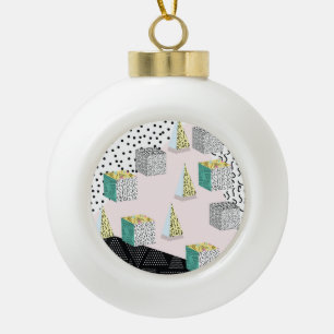 Retro Memphis: 80s-90s Hipster Pattern. Ceramic Ball Christmas Ornament