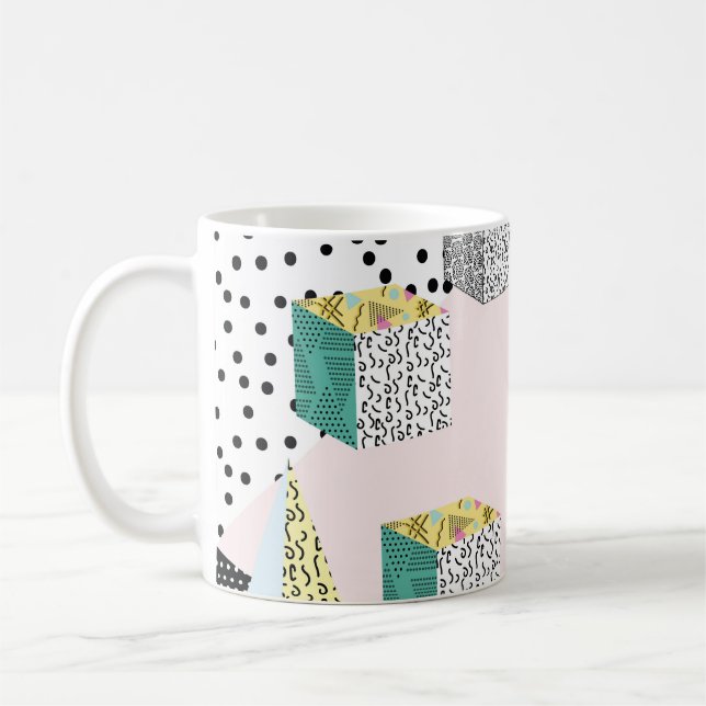 Retro Memphis: 80s-90s Hipster Pattern. Coffee Mug (Left)
