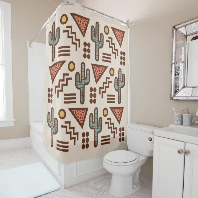 Retro Memphis Desert Pop Shower Curtain (In Situ)